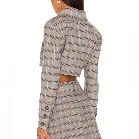For Love And Lemons Gray Plaid Crop Blazer - Picture 3 of 4